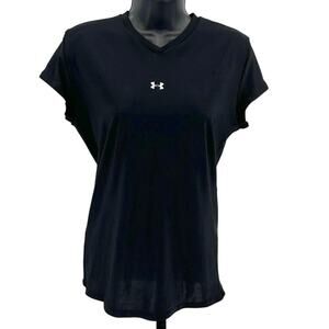 Under Armour Shirt WMNS XL Athletic V-Neck Pullover Black Short Sleeve Stretchy